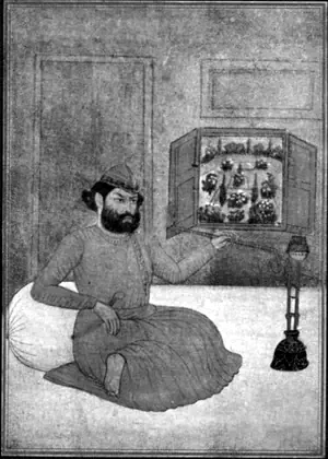 Eighteenth-century portrait of Mir Taqi Mir, in black and white