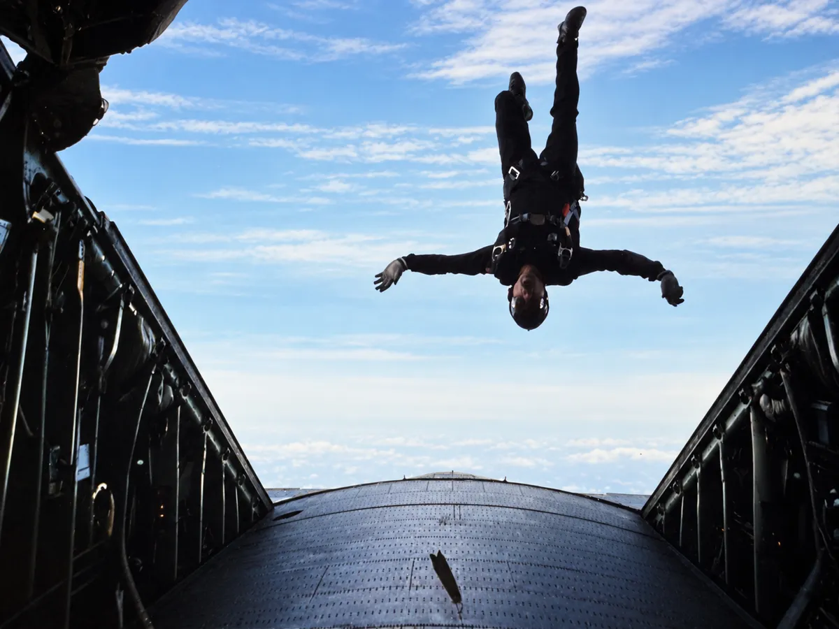 Academy days — a skydiver exiting an aircraft