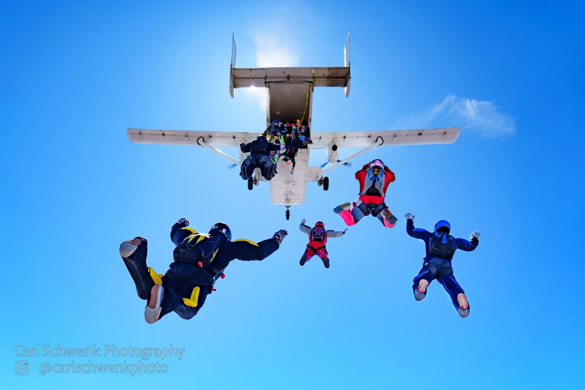 Skydivers leaving an aircraft above Perris